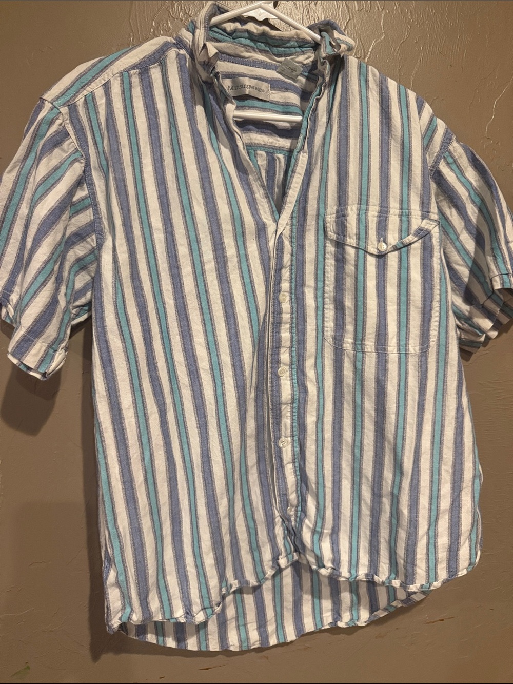 Men's Short-Sleeve Striped Button-Down Shirt — Blue & White
